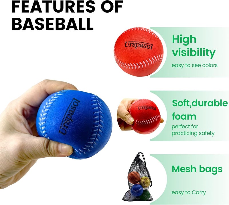 Urspasol Foam Baseballs Soft Baseball Multi-Color Foam Ball for Kids with Carrying Bag 9 inch Practice Baseballs Tballs Safe for Throwing, Catching,Fielding,Pitching and Batting Practice - Image 4